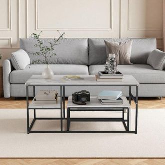 OEM Mesa Baja - M&aacute;rmol Blanco - Nido Madre-hija - Dise&ntilde;o Moderno - 105x52x48.5cm