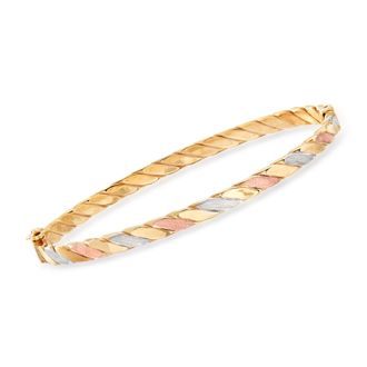 Ross-Simons Italian 18kt Tri-Colored Gold Twisted Bangle Bracelet