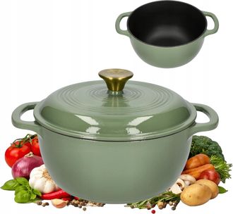 OEM Olla De Hierro Fundido Esmaltado De 4 Litros, Color Verde, Tipo Caldero, Para Inducci&oacute;n O Gas