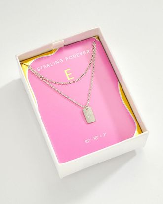 Sterling Forever Initial Tag Layered Chain Necklace
