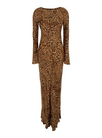 Twinset Brown Dress With Round Neck And All-Over Leopard Print In Viscose Woman
