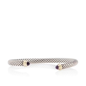 David Yurman Sterling Silver 14k Gold Amethyst Cable Classics 5mm Cuff