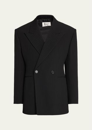 Saint Laurent Mens Chalk Stripe Wool Double-Breasted Sport Coat