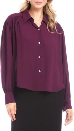 Karen Kane Drapey Crepe Button-Up Shirt in Eggplant at Nordstrom, Size X-Large