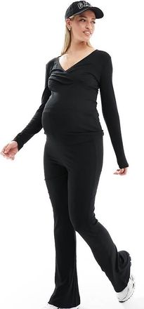 Mama Licious Mamalicious Maternity flared over the bump jersey pants in black - part of a set