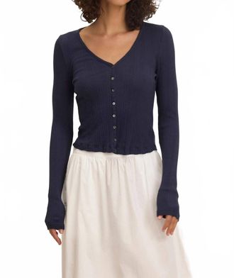 Velvet Drew Button Up Cardigan In Navy