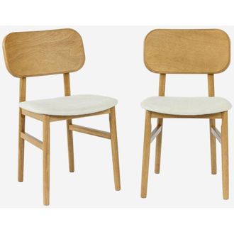 Sweeek Set di 2 sedie vintage in legno di hevea e tessuto