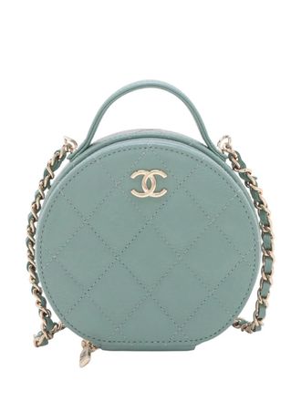 Chanel 2021 Quilted Caviar Handle With Care Round Vanity Case with Chain satchel - women - Caviar Leather - One Size - Green