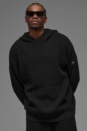Alo | Sports Club Sweater Knit Hoodie in Black, Size: Medium