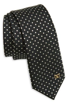 Valentino Yarn Dyed Polka Dot Silk Faille Tie in Black Multi at Nordstrom