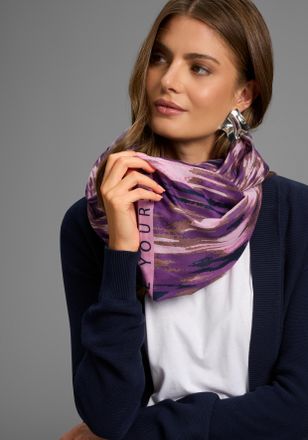 Laura Scott Loop LAURA SCOTT, Damen, braun (lila, braun, nachtblau), Web, Polyester, gemustert, gestreift, Modet&uuml;cher Loop, mit modischem Druck & Schrift-Mix - NE