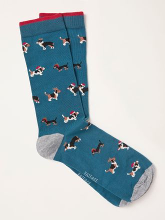 Fat Face FatFace Teal Blue Dog Socks