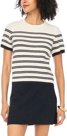 Vince Camuto Striped Short Sleeve Sweater in Antique White at Nordstrom, Size Large