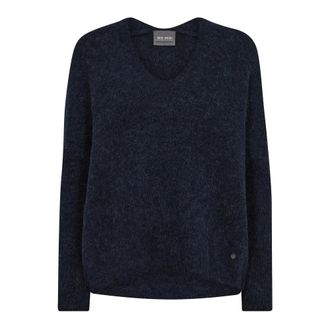 Mos Mosh V-Neck Knit Jumper in Navy - female - MOS MOSH - Round-neck Knitwear - Blue - XL - Knitwear