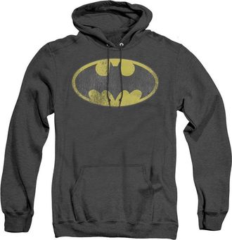 Gildan DC Comics Retro Bat Logo Distressed Adult Heather Hoodie / Hooded Sweatshirt