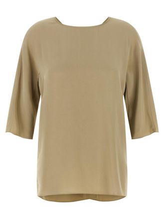 Max Mara Beige Solid Round Neck Top
