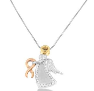 House of Brilliance 10K Tri-Color Gold Diamond-Accented Angel Awareness Ribbon Pendant Necklace in Yellow at Nordstrom