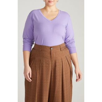Universal Standard Long Sleeve V-Rex Tee in Purple Posey at Nordstrom, Size 4Xl