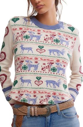 Free People Blissful Layering Long Sleeve T-Shirt in Snowdrop Combo at Nordstrom, Size X-Small