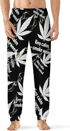 Generic Keep Calm Smoke Weeds Mens Pajama Bottoms Fashion Lounge Sleep Pants Lightweight Elastic Pjs L