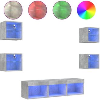 vidaXL Mobili tv a Muro con led 7pz Grigio Cemento Legno Multistrato - Vidaxl