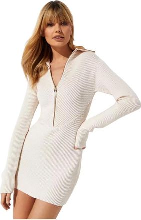 Gauge81 Gauge81, Kleedjes, Dames, Beige, S, Wol, Ecru Mini Jurk met Lange Mouwen Soro