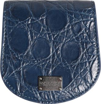 Dolce & Gabbana Mens Blue Exotic Skin Coin Condom Case Holder Pocket Wallet Caiman Leather