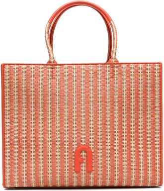 Furla logo-patch tote bag - women - Polyethylene/Polyester/Polyurethane/Cotton/Calf Leather/Polyester - One Size - Orange