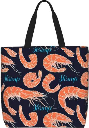 Generic Women Handbag Shrimp Pattern Sea Food Travel Tote Bag Print Casual Shopping Bags, For Graduation, Wedding, Daily, School, Swim