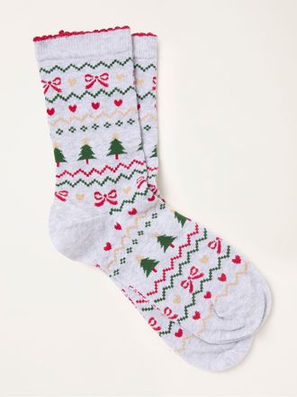 Fat Face FatFace Grey Fairisle Socks