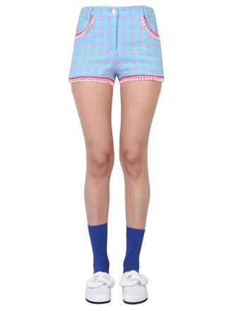 Moschino Houndstooth Cotton Blend Bermudas - Blue