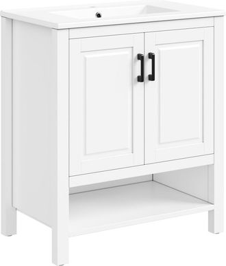 Urban Meuble Mueble bajo lavabo de 76 cm blanco con lavabo, puertas dobles y nicho