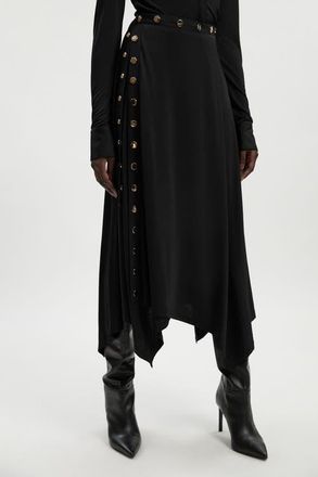 Karen Millen Crepe Hanky Hem Eyelet Maxi Skirt in Black at Nordstrom, Size Small