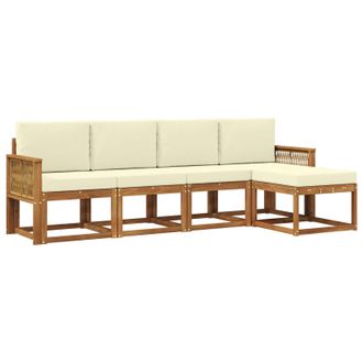 vidaXL Conjunto De Sof&aacute;s De Exterior 5 Pcs Natural Y Crema Poli&eacute;ster Vidaxl