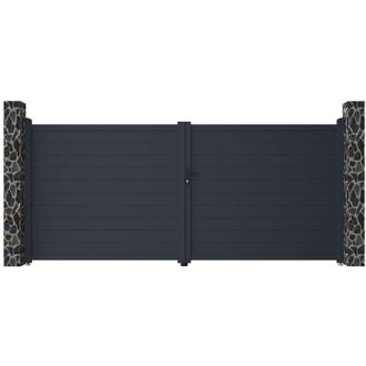 Vente-Unique Cancello elettrico a battente L397 x H181 cm Alluminio pieno Antracite - NAZARIO