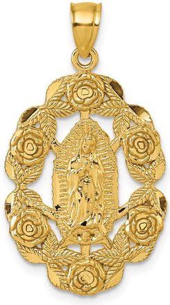 Diamond2Deal 10k Yellow Gold Polished Diamond-cut Our Lady of Guadalupe with Flowers Medal Pendant