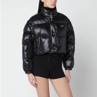 Prada Short modular puffer jacket in black Re-Nylon