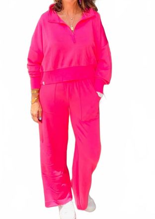 HYFVE Terry Half Zip Top And Pant Set In Taffy Pink