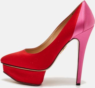 Charlotte Olympia Red/pink Satin Paloma Fan Pleat Platform Pumps