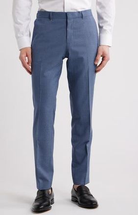 BOSS Genius Slim Fit Tan Microcheck Flat Front Stretch Dress Pants in Medium Blue at Nordstrom Rack, Size 40 X R
