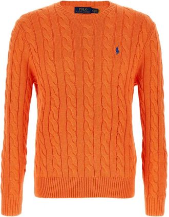Polo Ralph Lauren Cotton Braided Sweater - Heren - Ronde hals truien - Oranje - XL - Katoen - Truien & Vesten
