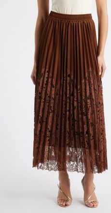 Nikki Lund Sigrid Mixed Media Pleated Skirt in Brown at Nordstrom, Size X-Small