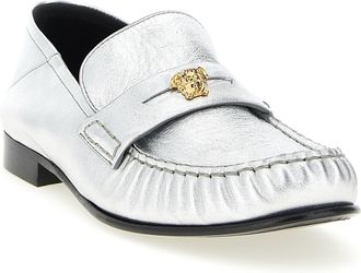 Versace Womens Silver Lamb Leather Slip-On Loafers