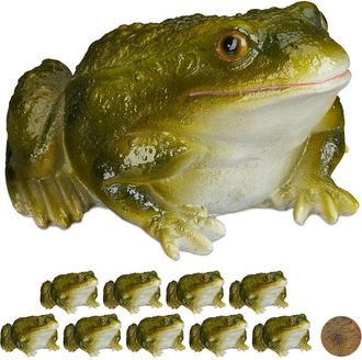 Relaxdays Set of 10 Relaxdays Garden Frog Figurines, Weatherproof, Balcony, Patio, Pond, Poly-resin, Decor Toad Ornament, Green