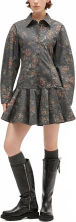 Ganni Printed Stretch Cotton Buttoned Mini Dress In Phantom