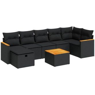 vidaXL Set De Sof&aacute;s De Jard&iacute;n Y Cojines 8 Piezas Rat&aacute;n Sint&eacute;tico Negro