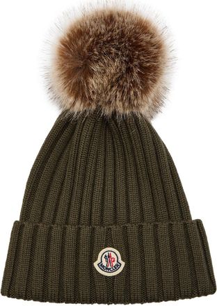 Moncler Ribbed Wool Bobble hat - Khaki - One Size