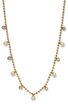 Nadri Esme Crystal & Faux Pearl Station Necklace in Gold at Nordstrom
