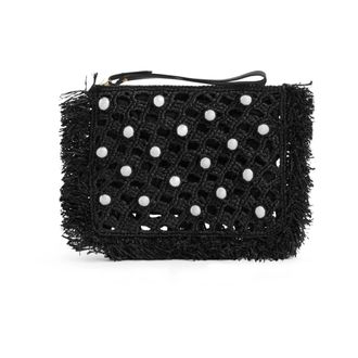 Paco Rabanne Raffia Fringe Wrist Pouch - Dames - Tassen - Zwart - Maat: ONE Size Leer