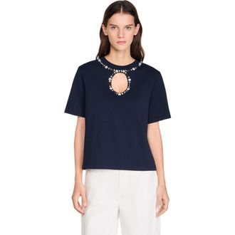 Sandro Rhinestone openwork T-shirt in Navy Blue at Nordstrom, Size X-Small